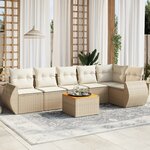 vidaXL Salon de jardin avec coussins 7 Pièces beige résine tressée