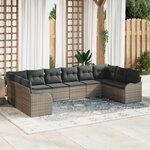 vidaXL Ensemble de Canapés de Jardin en 10 Pièces avec Coussins Gris Poly Rattan