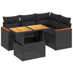 vidaXL Salon de jardin 5 Pièces avec coussins noir résine tressée