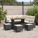 Ensemble de Sofa de Jardin de 9 Pièces avec Coussins Noirs Poly Rattan Acacia