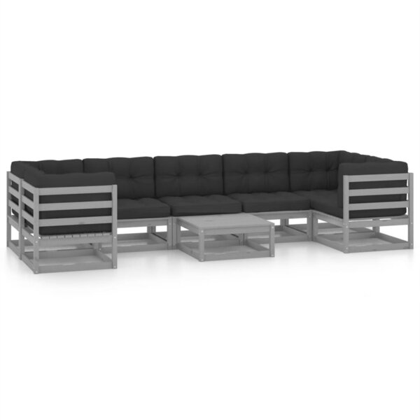 Salon de jardin meuble d'extérieur ensemble de mobilier 8 pièces avec coussins gris bois de pin massif 02_0017583
