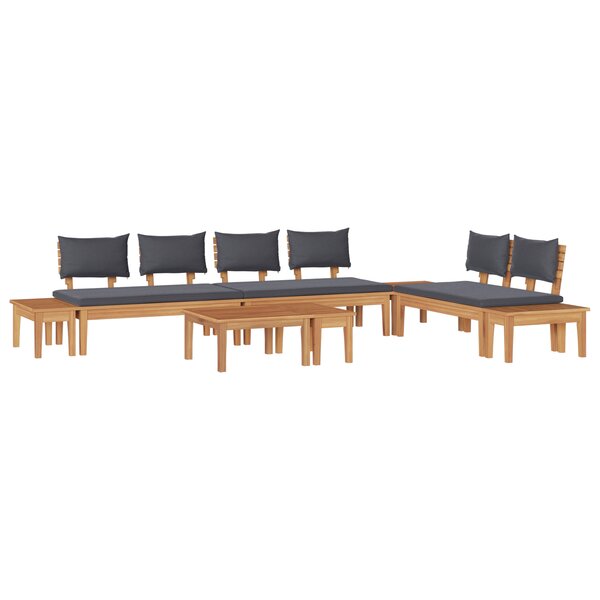 Ensemble de banc de jardin vidaXL 5 pièces avec coussins en bois massif Teck