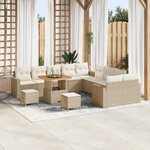 Ensemble de canapé de jardin 13 pièces avec coussins beige poly rotin acacia