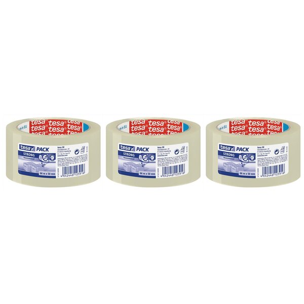 Ruban Adhésif Polypro STRONG 45 microns H50mm x L66 m Transparent x 3 TESA