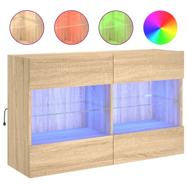 vidaXL Meuble TV mural avec lumières LED chêne sonoma 98 5x30x60 5 cm