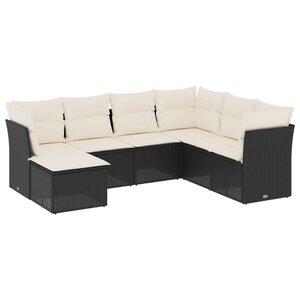 vidaXL Salon de jardin 7 Pièces avec coussins noir résine tressée