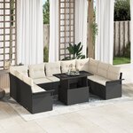 vidaXL Ensemble de canapés de jardin 10 pièces avec coussins rattan poly noir