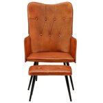 vidaXL Chaise à oreilles avec repose-pied Brun roux Cuir véritable