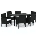 vidaXL Ensemble à manger de jardin coussins 7Pièces Résine tressée Noir