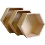 6 blocs de 3 étagères hexagone en bois 24-30 cm