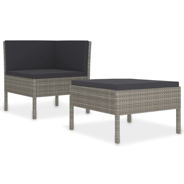 vidaXL Salon de jardin 2 Pièces avec coussins Résine tressée Gris