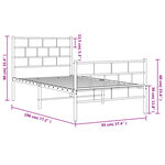 vidaXL Cadre de lit métal sans matelas avec pied de lit blanc 90x190cm