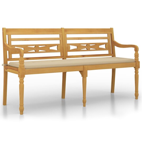 vidaXL Banc Batavia avec coussin beige 150 cm Bois de teck massif