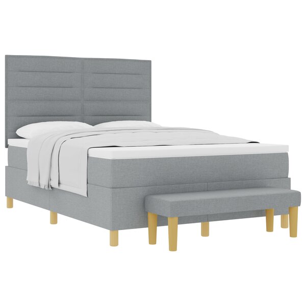 vidaXL Lit Box Spring avec Matelas & Banc Gris Clair 140x200 cm Tissu