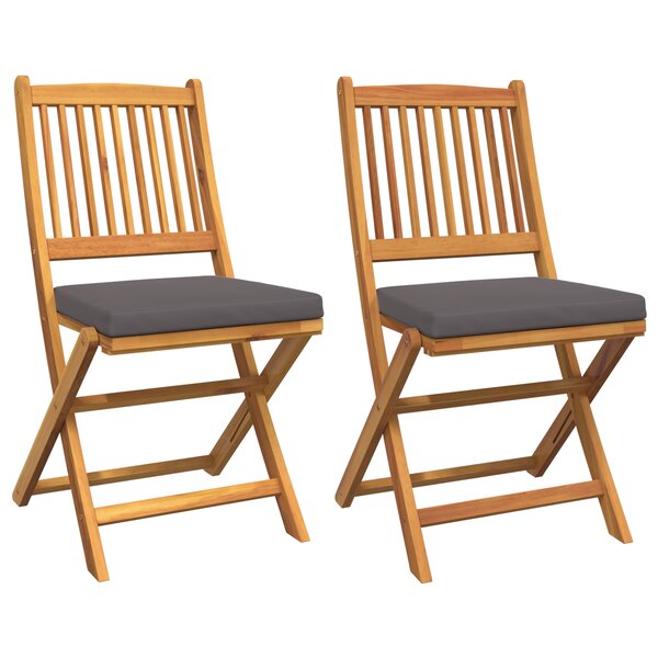 Chaises de jardin pliantes vidaXL avec coussin gris 2Pièces en bois d'acacia massif