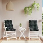 vidaXL Coussins de chaise à dossier bas lot de 2 motif à carreaux noir