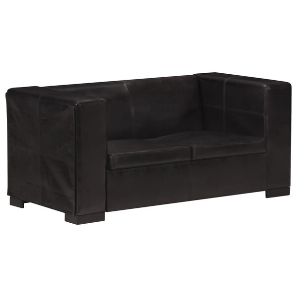 vidaXL Canapé à 2 places Noir Cuir véritable