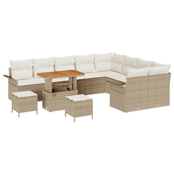 Ensemble de canapés de jardin de 12 pièces avec coussins en rotin beige poly