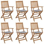 vidaXL Chaises pliables de jardin 6 Pièces avec coussins Bois d'acacia