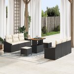 Ensemble de 9 pièces de Canapé de Jardin avec Coussins Rattan Poly Noir Acacia