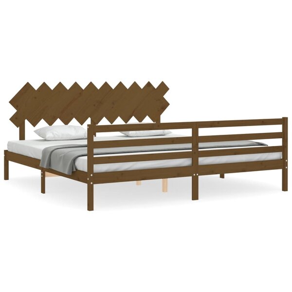 vidaXL Cadre de lit avec tête de lit marron miel 200x200cm bois massif