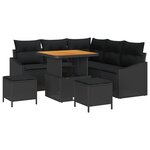 Ensemble de canapés de jardin 8 pièces avec coussins Noir rotin acacia