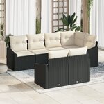 vidaXL Set de salle à manger de jardin 7 pièces avec coussins noir poly rattan