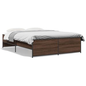 vidaXL Cadre de lit chêne marron 140x190 cm bois d'ingénierie et métal