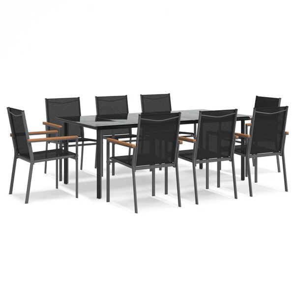 vidaXL Ensemble à manger de jardin 9 Pièces noir textilène et acier