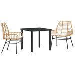 vidaXL Ensemble de salle à manger de jardin 3 pièces avec coussins Marron Poly Rattan