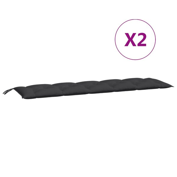 vidaXL Coussins de banc jardin lot de 2 noir 180x50x7 cm tissu Oxford
