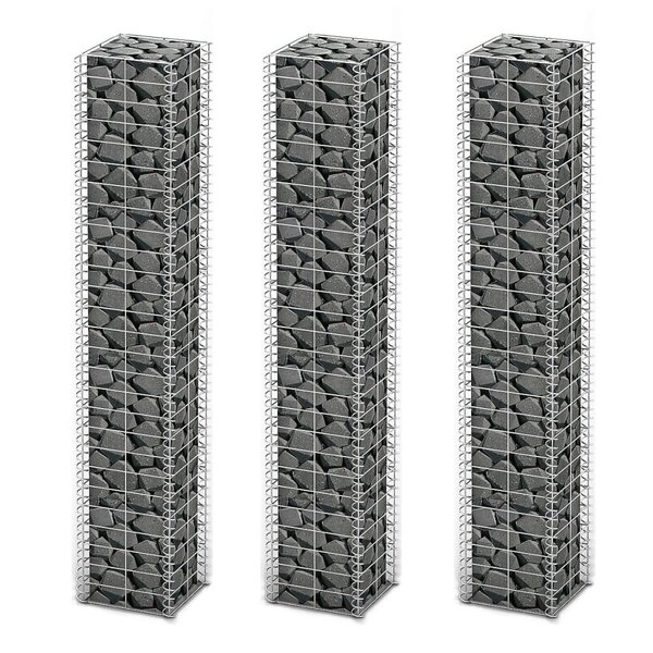 vidaXL Jeu de panier de gabion 3 Pièces Fil galvanisé 25 x 25 x 150 cm
