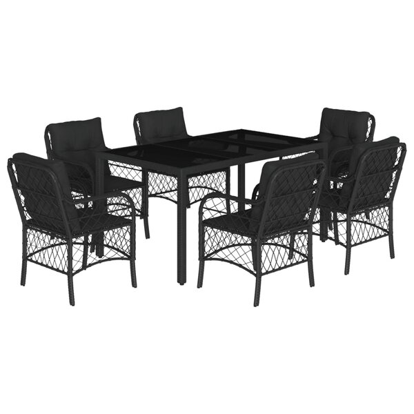 vidaXL Ensemble à manger de jardin coussins 7Pièces Noir Résine tressée