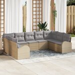 vidaXL Ensemble de Canapé de Jardin 9 Pièces avec Coussins Beige Poly Rattan