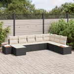 Ensemble de Canapé de Jardin 8 Pièces avec Coussins Rattan Poly Noir Acacia
