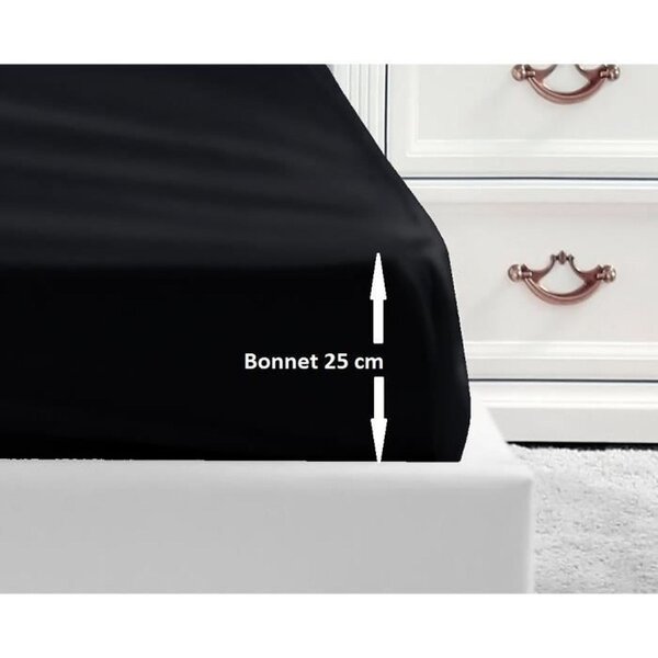Drap Housse 100  coton 140 x 190 x 25 cm - Noir