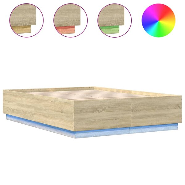 vidaXL Cadre de lit avec lumières LED chêne sonoma 150x200 cm