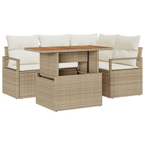 vidaXL Ensemble de canapé de jardin 5 pièces avec coussins en poly rattan beige