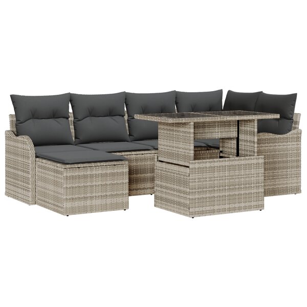Ensemble de canapés de jardin vidaXL 7 pièces avec coussins Gris clair Rotin poly