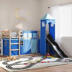 vidaXL Lit superposé avec toboggan et rideaux bleu 90x200 cm
