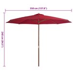 vidaXL Parasol d'extérieur avec mât en bois 350 cm Bordeaux