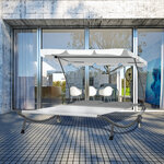 Bain de soleil 2 places lit de jardin design contemporain toit réglable 2 roulettes 2 oreillers acier époxy polyester crème