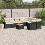 vidaXL Salon de jardin 10 Pièces avec coussins noir résine tressée