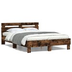 vidaXL Cadre de lit avec tête de lit et LED chêne fumé 120x190 cm
