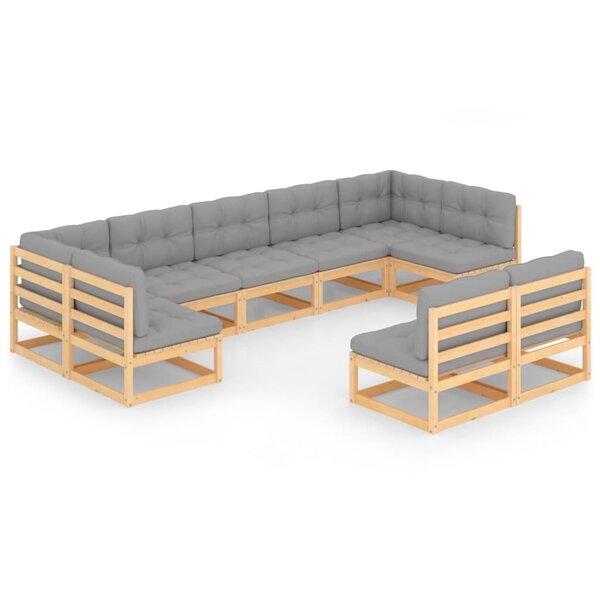 Salon de jardin meuble d'extérieur ensemble de mobilier 9 pièces avec coussins bois de pin massif 02_0017944