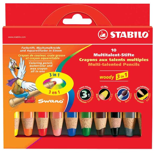 Etui de 10 Crayon WOODY 3 en 1 Extra large avec taille-crayon STABILO