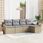 vidaXL Set de salle à manger de jardin 5 pièces avec coussins en rattan poly beige