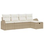 vidaXL Ensemble de Canapé de Jardin 5 pièces avec Coussins Beige Rattan Poly