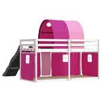 vidaXL Lit superposé avec toboggan et rideaux rose 90x200 cm