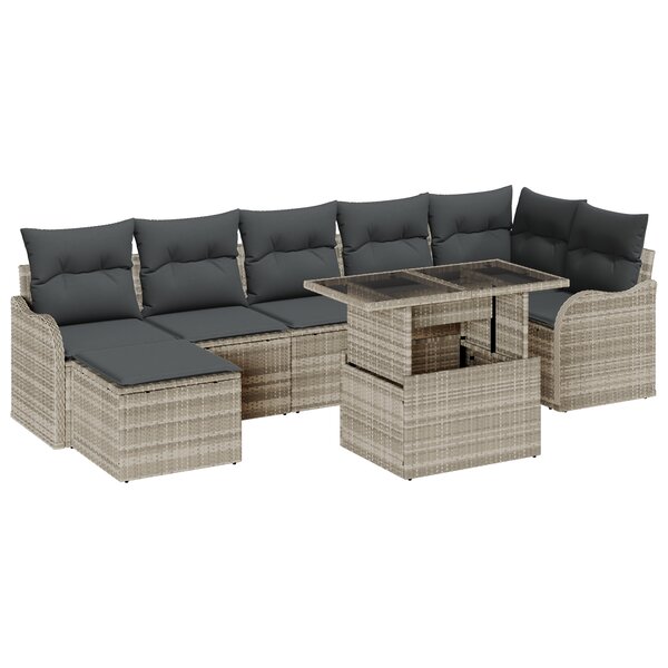 vidaXL Ensemble de Canapés de Jardin 8 Pièces avec Coussins Gris Clair Rattan Poly